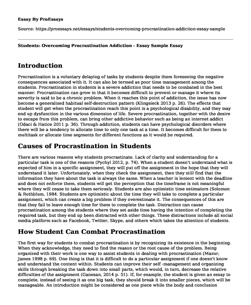 Students: Overcoming Procrastination Addiction - Essay Sample