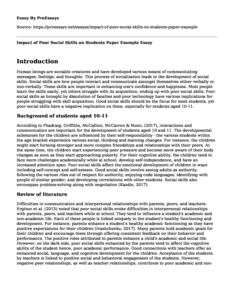 Impact of Poor Social Skills on Students Paper Example