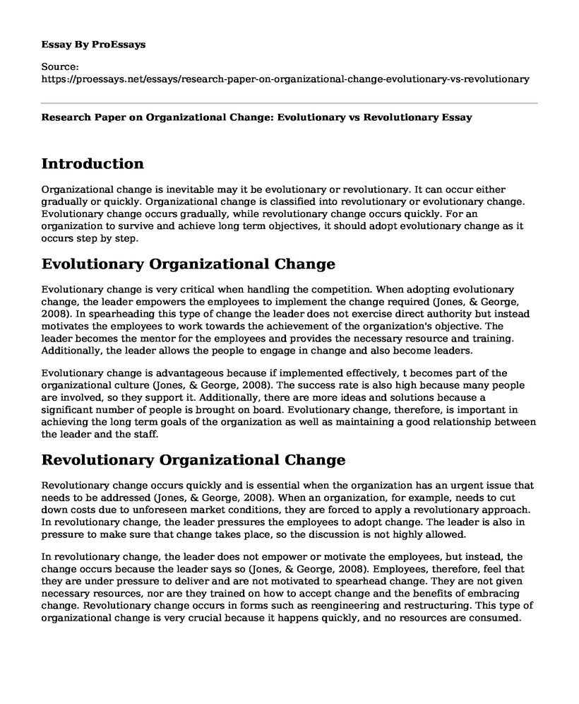 Research Paper on Organizational Change: Evolutionary vs Revolutionary