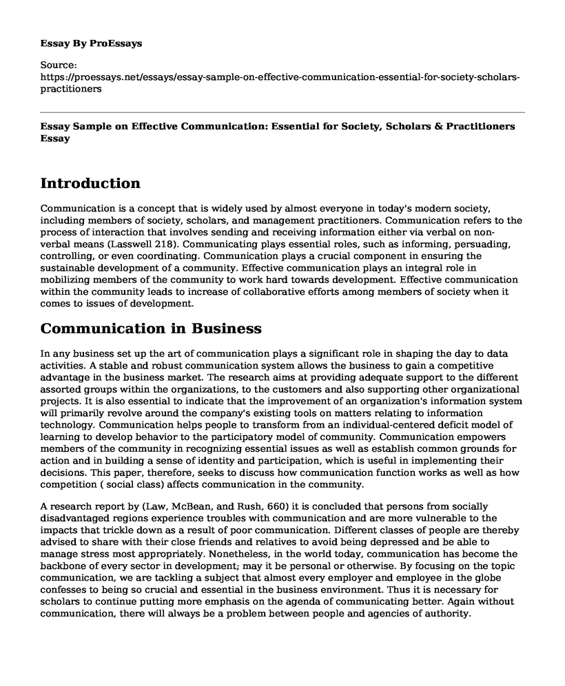 Essay Sample on Effective Communication: Essential for Society, Scholars & Practitioners