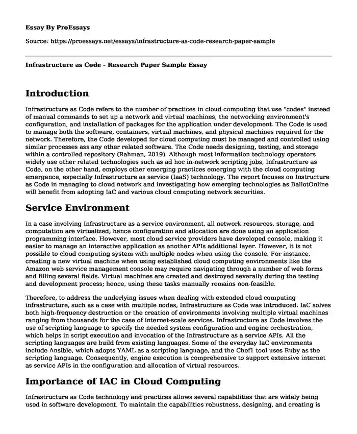 Infrastructure as Code - Research Paper Sample