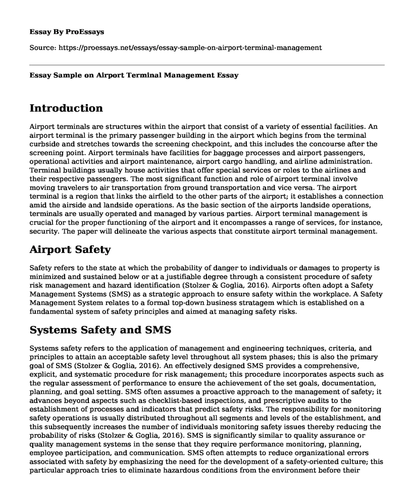 Essay Sample on Airport Terminal Management