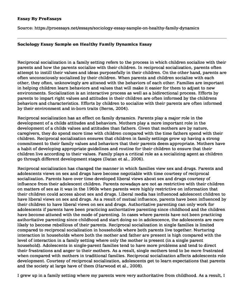 Sociology Essay Sample on Healthy Family Dynamics