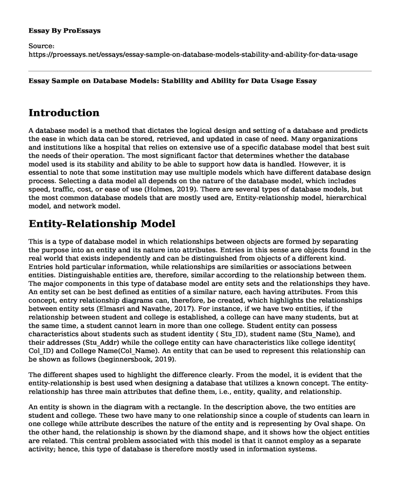 Essay Sample on Database Models: Stability and Ability for Data Usage
