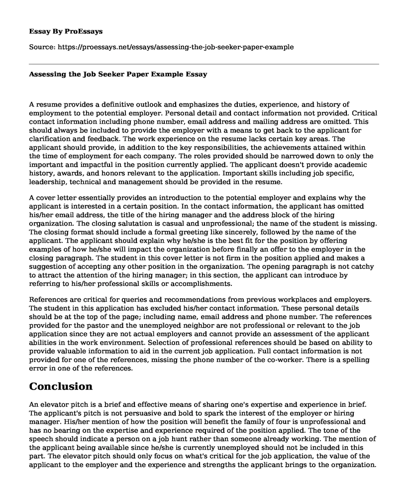 Assessing the Job Seeker Paper Example