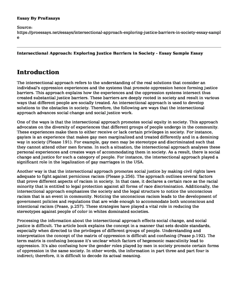 Intersectional Approach: Exploring Justice Barriers in Society - Essay Sample