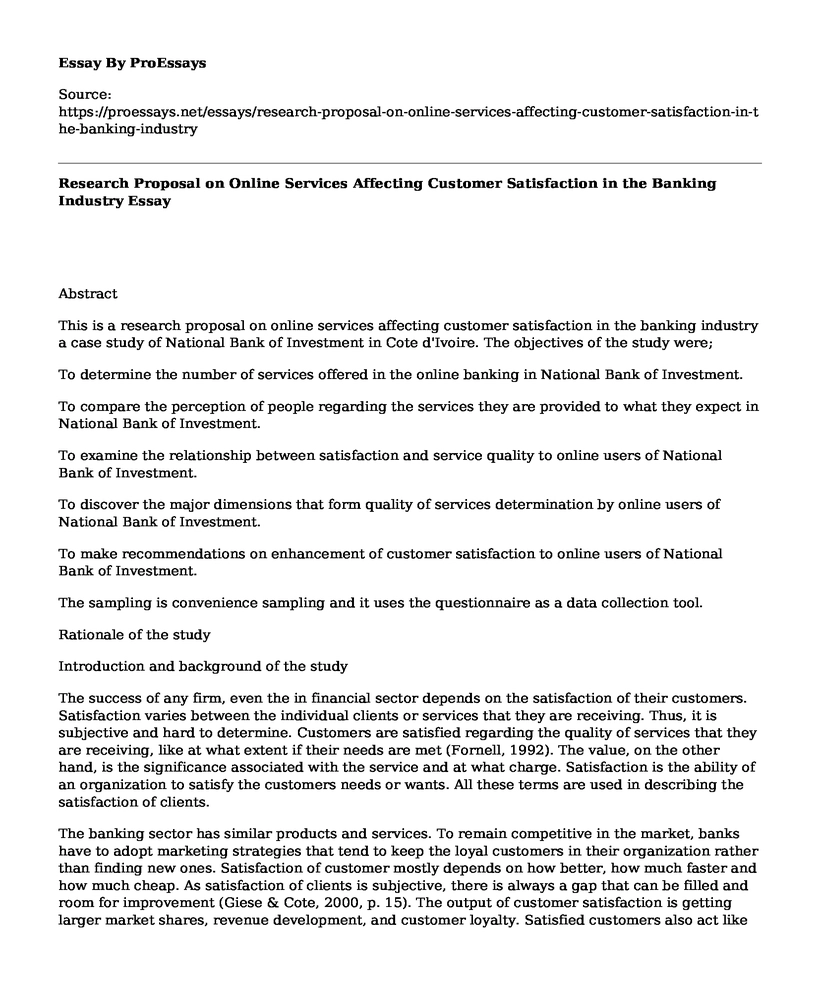 Research Proposal on Online Services Affecting Customer Satisfaction in the Banking Industry