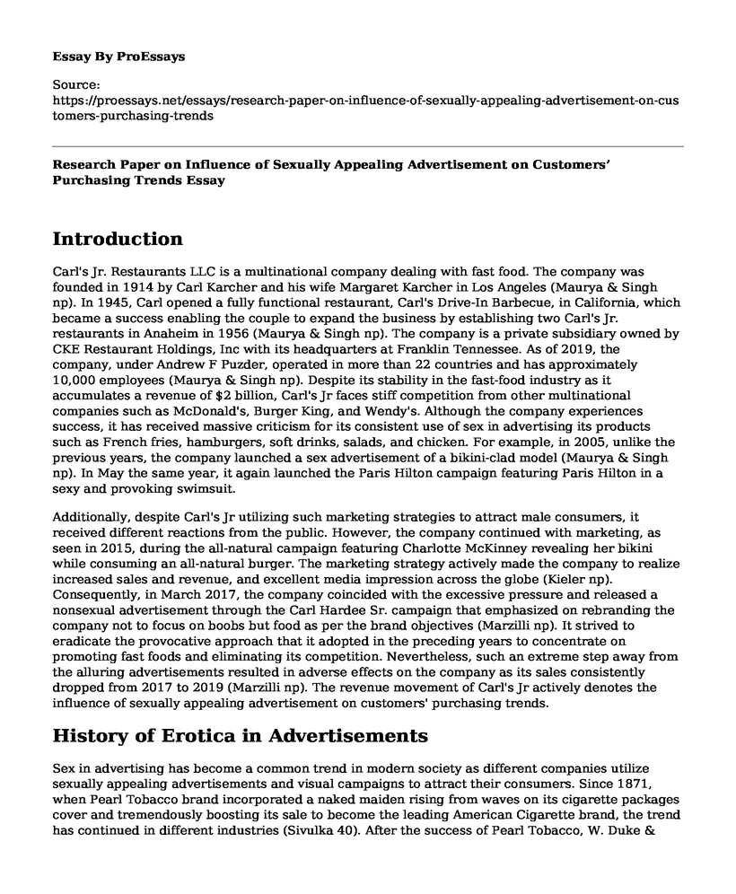 Research Paper on Influence of Sexually Appealing Advertisement on Customers' Purchasing Trends