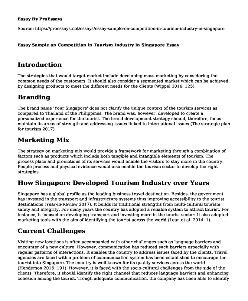 Essay Sample on Competition in Tourism Industry in Singapore