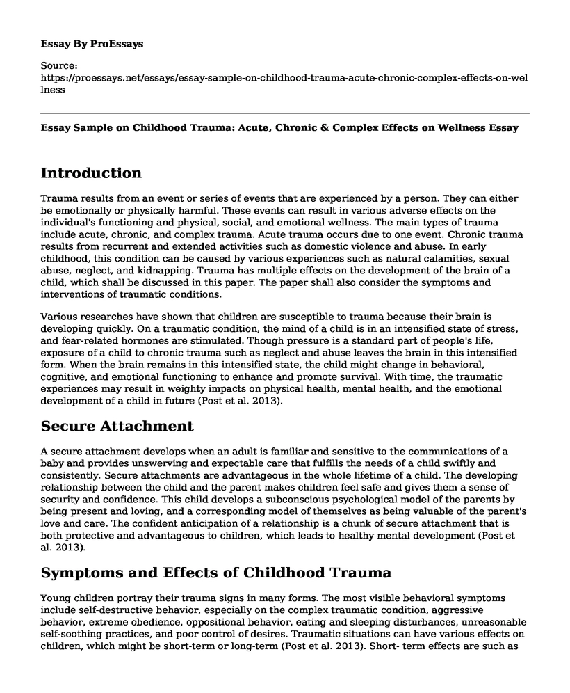 Essay Sample on Childhood Trauma: Acute, Chronic & Complex Effects on Wellness