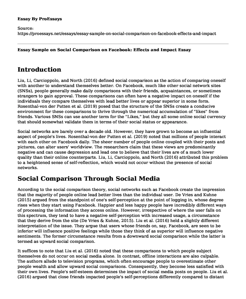 Essay Sample on Social Comparison on Facebook: Effects and Impact