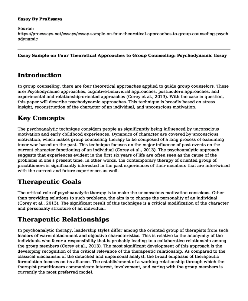 Essay Sample on Four Theoretical Approaches to Group Counseling: Psychodynamic