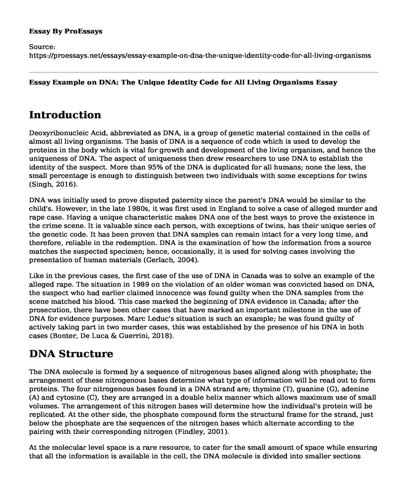 Essay Example on DNA: The Unique Identity Code for All Living Organisms