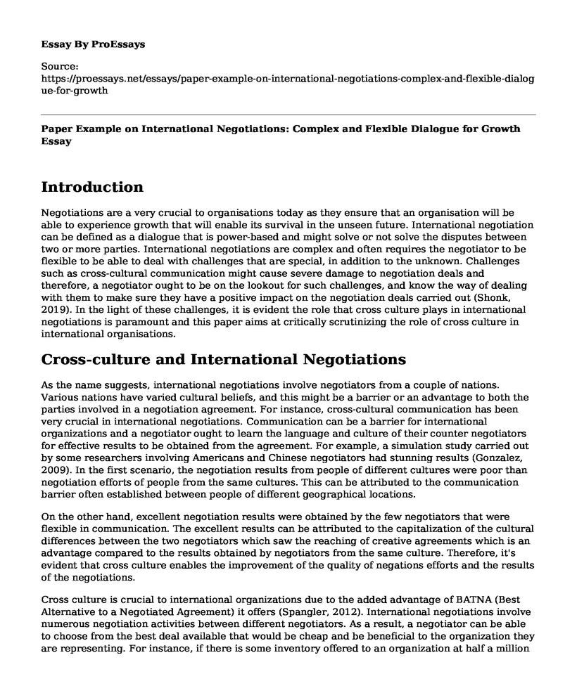 Paper Example on International Negotiations: Complex and Flexible Dialogue for Growth