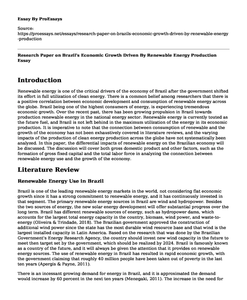 Research Paper on Brazil's Economic Growth Driven By Renewable Energy Production
