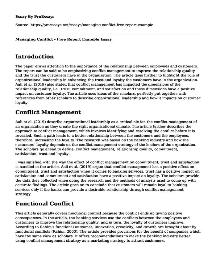 Managing Conflict - Free Report Example
