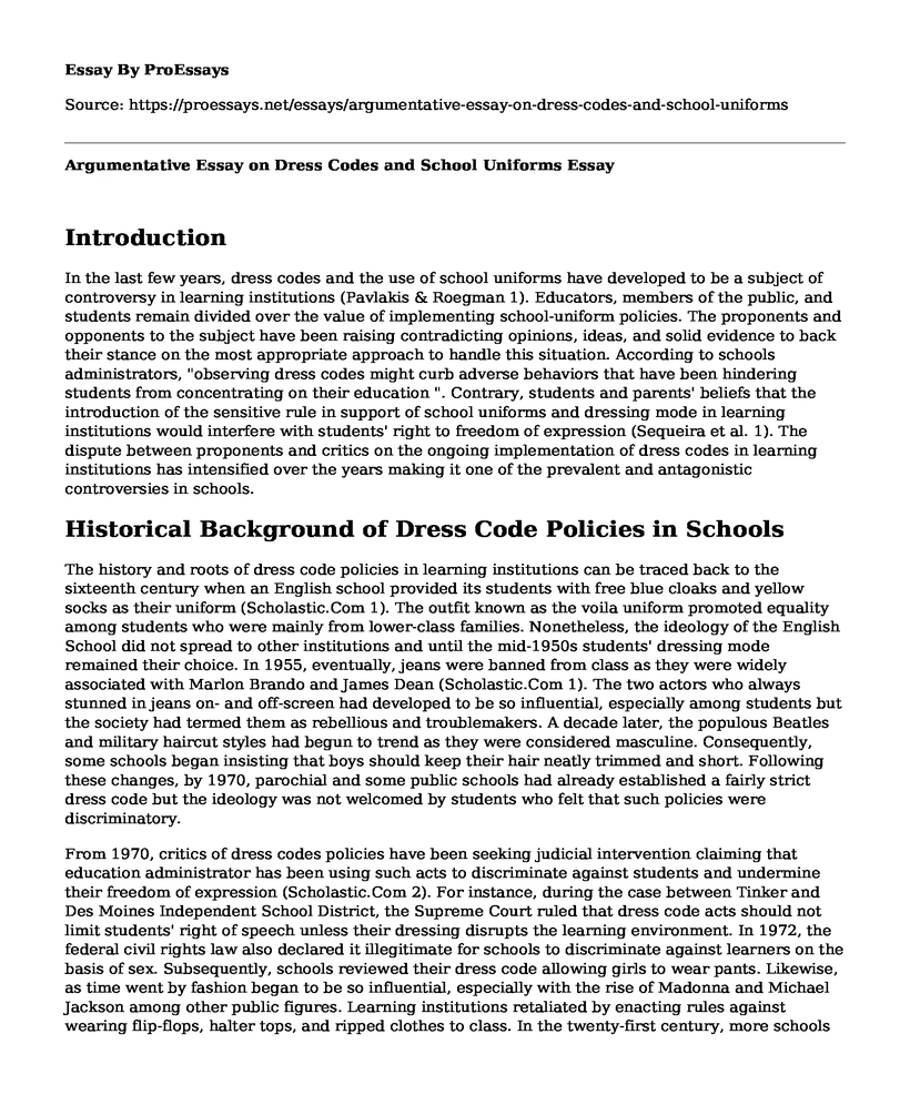 Argumentative Essay on Dress Codes and School Uniforms