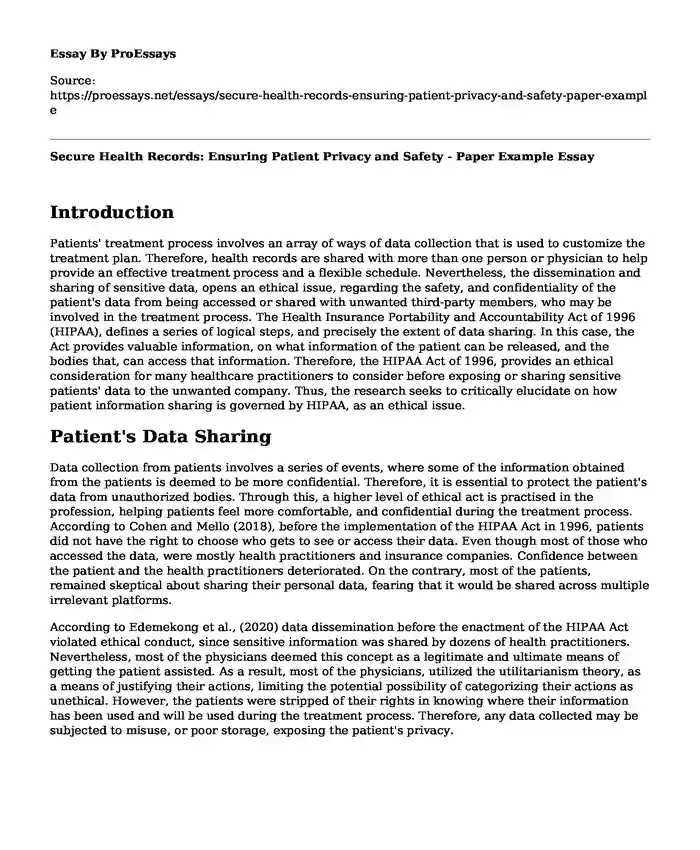 Secure Health Records: Ensuring Patient Privacy and Safety - Paper Example