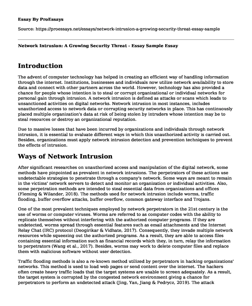 Network Intrusion: A Growing Security Threat - Essay Sample