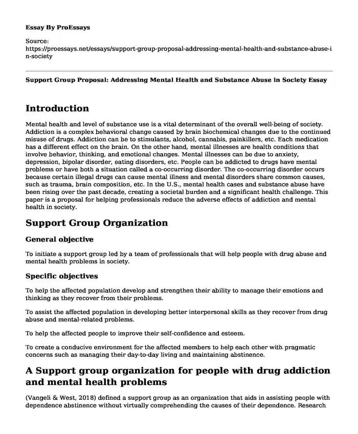 Support Group Proposal: Addressing Mental Health and Substance Abuse in Society