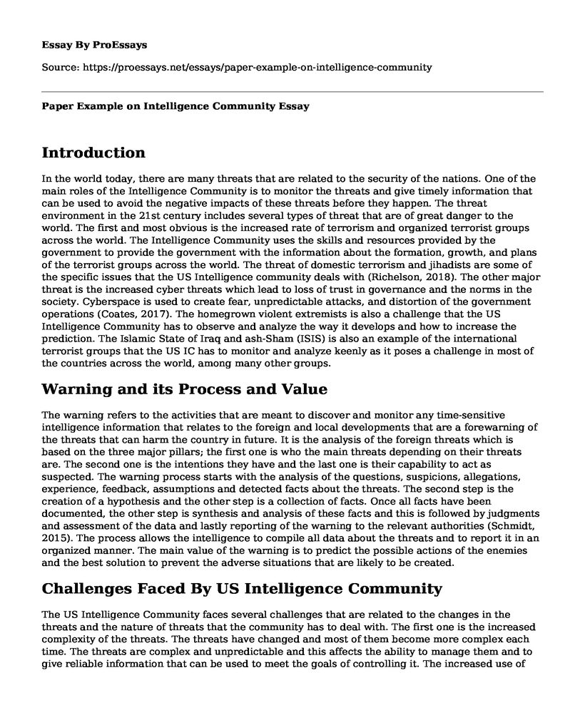 Paper Example on Intelligence Community