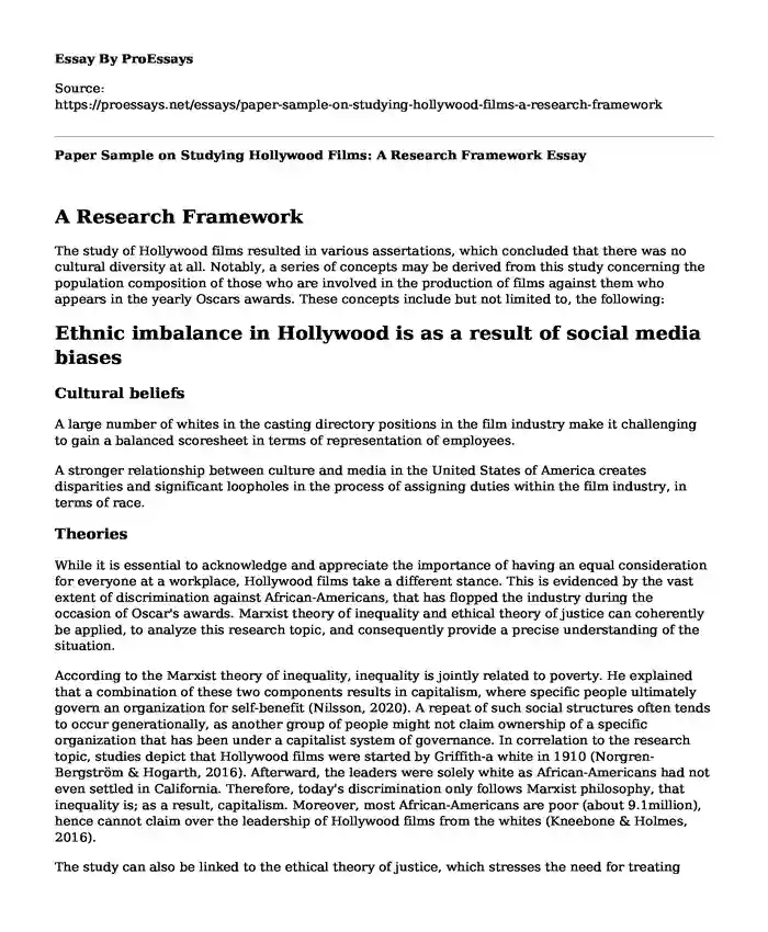 Paper Sample on Studying Hollywood Films: A Research Framework