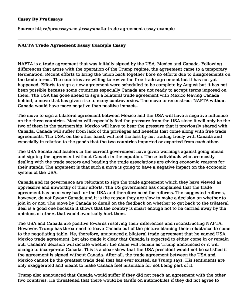 NAFTA Trade Agreement Essay Example