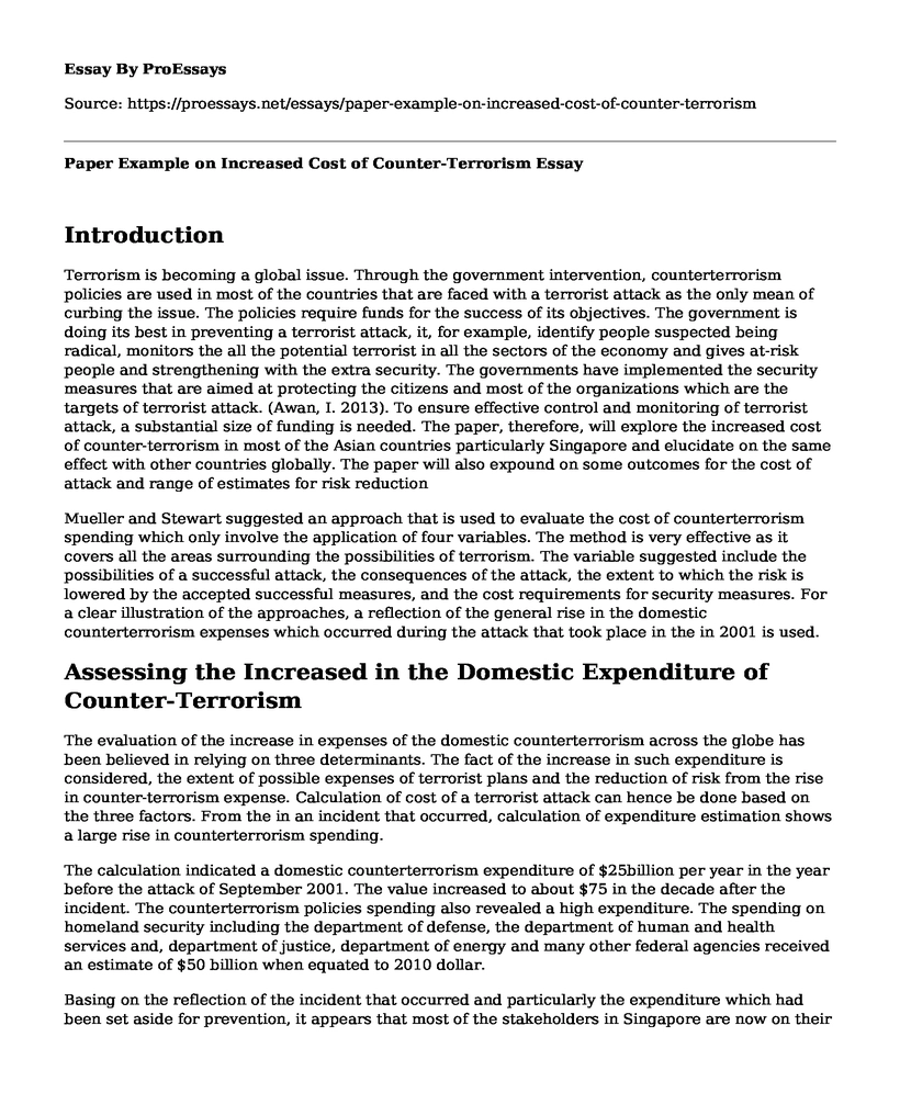 Paper Example on Increased Cost of Counter-Terrorism