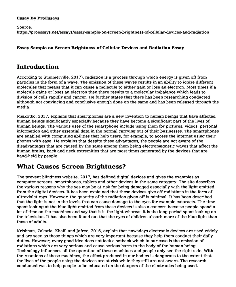 Essay Sample on Screen Brightness of Cellular Devices and Radiation