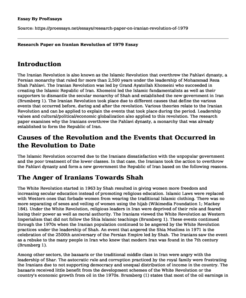 Research Paper on Iranian Revolution of 1979