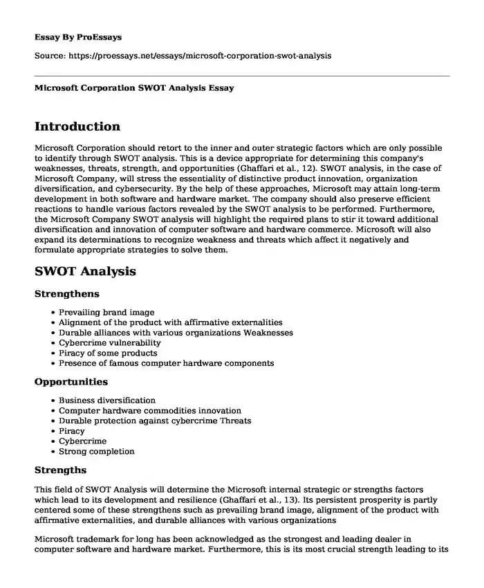 Microsoft Corporation SWOT Analysis