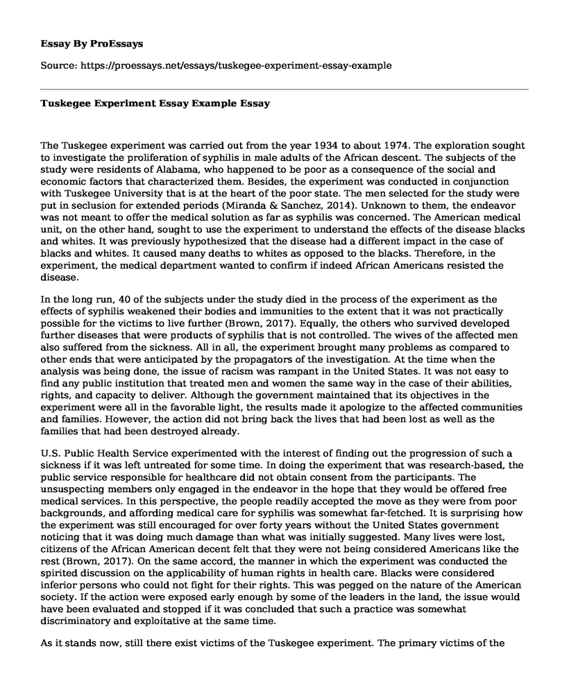 Tuskegee Experiment Essay Example