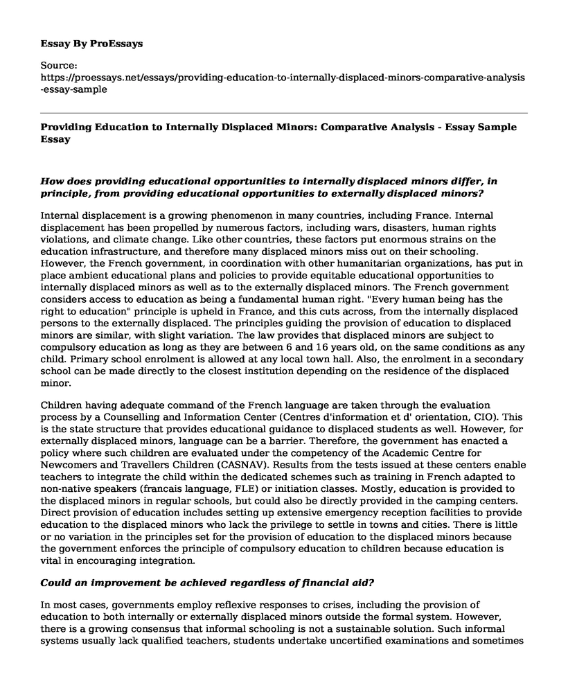 Providing Education to Internally Displaced Minors: Comparative Analysis - Essay Sample