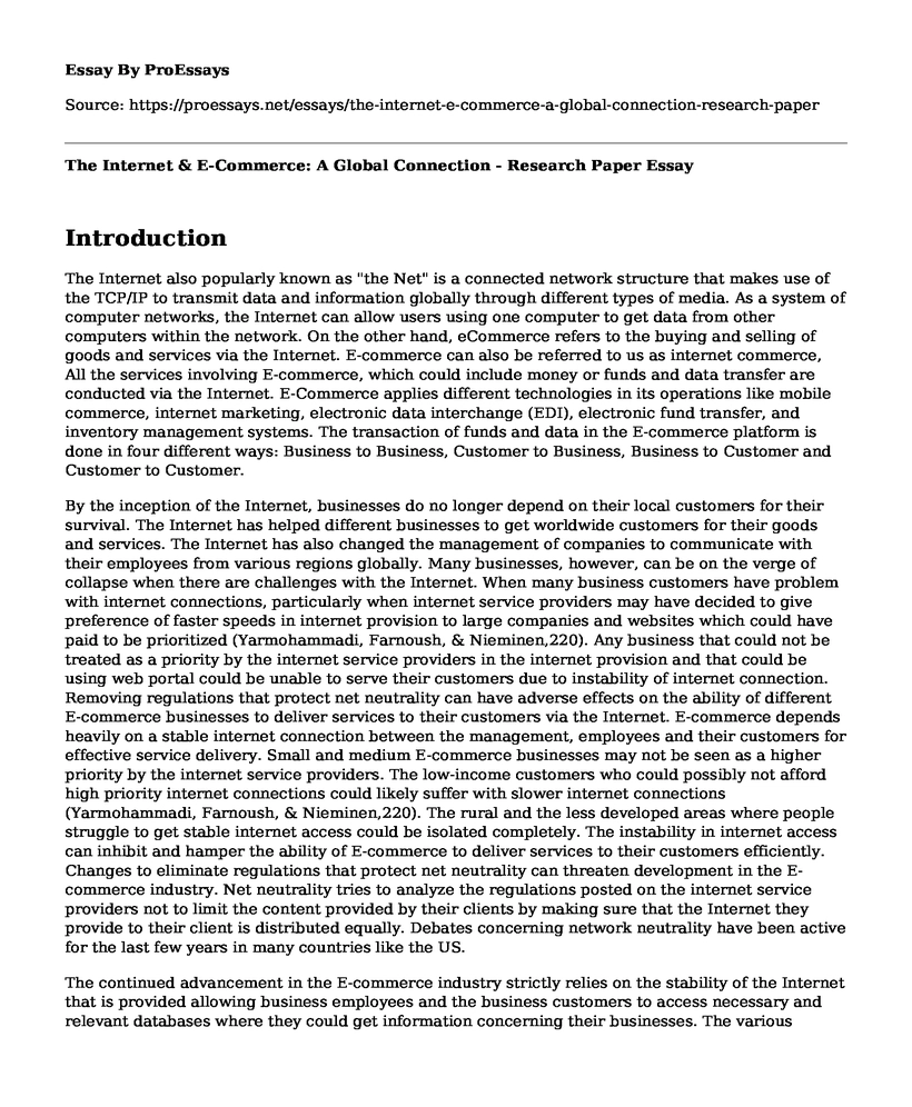 The Internet & E-Commerce: A Global Connection - Research Paper