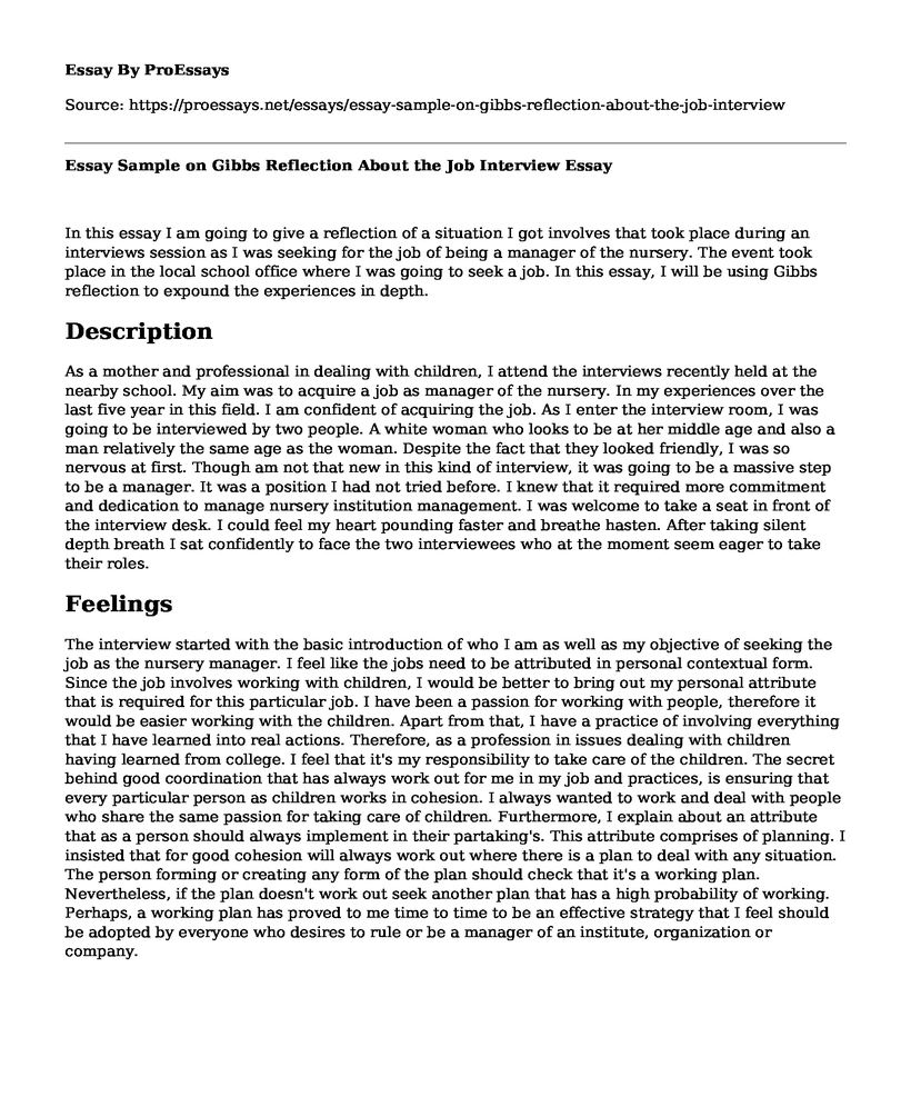 Essay Sample On Gibbs Reflection About The Job Interview Free Essay 