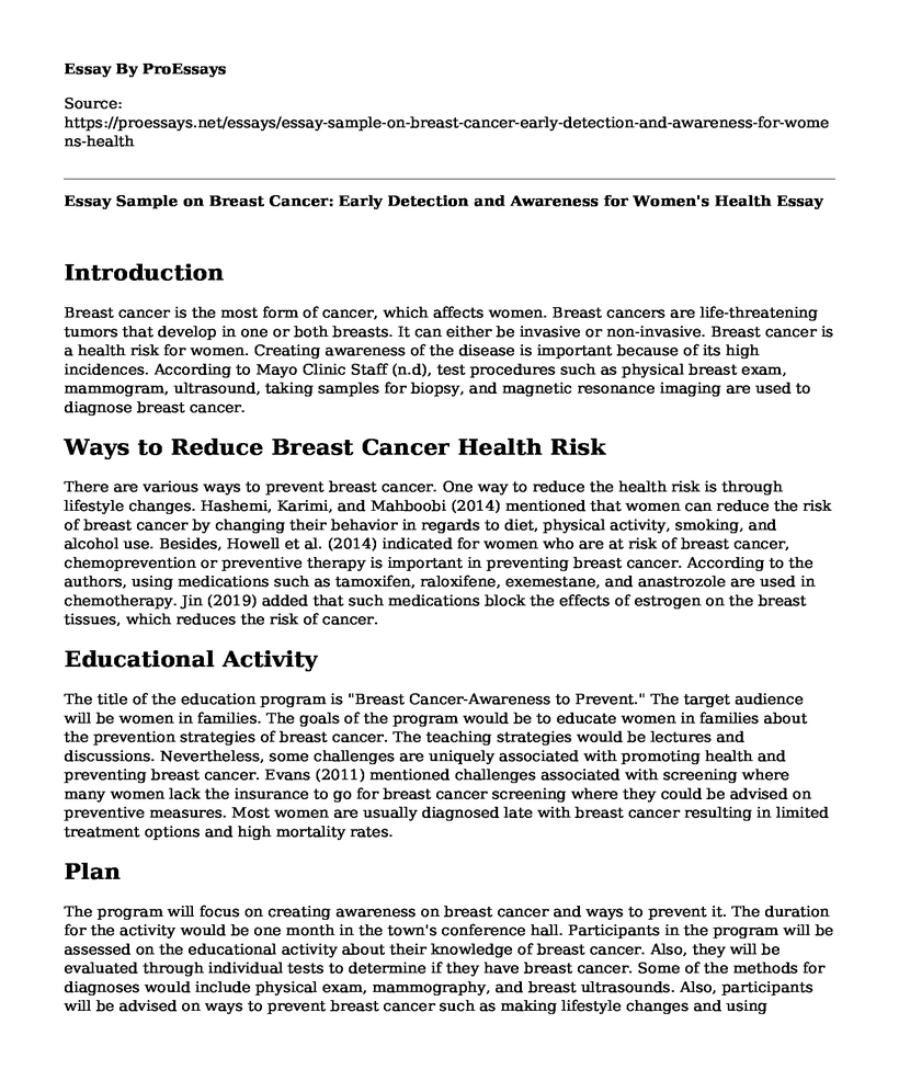 Essay Sample on Breast Cancer: Early Detection and Awareness for Women's Health