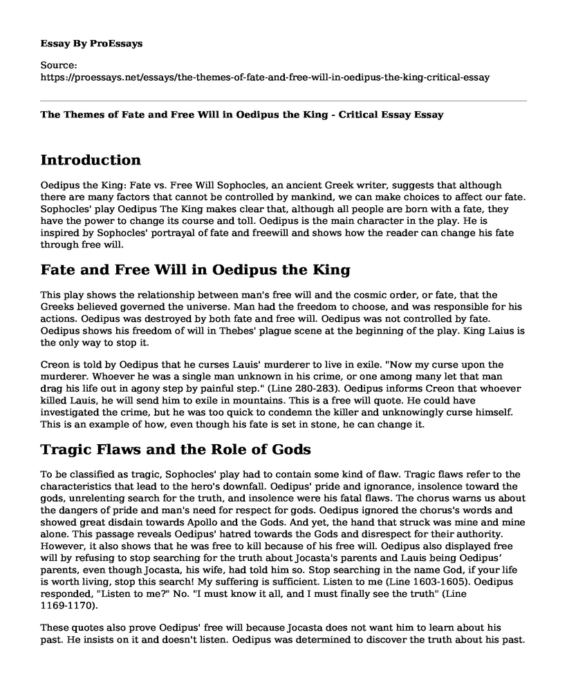 The Themes of Fate and Free Will in Oedipus the King - Critical Essay