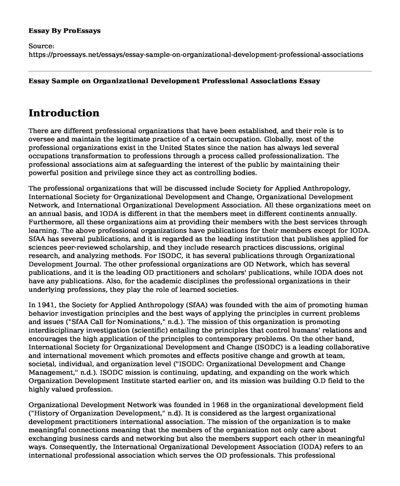 Essay Sample on Organizational Development Professional Associations