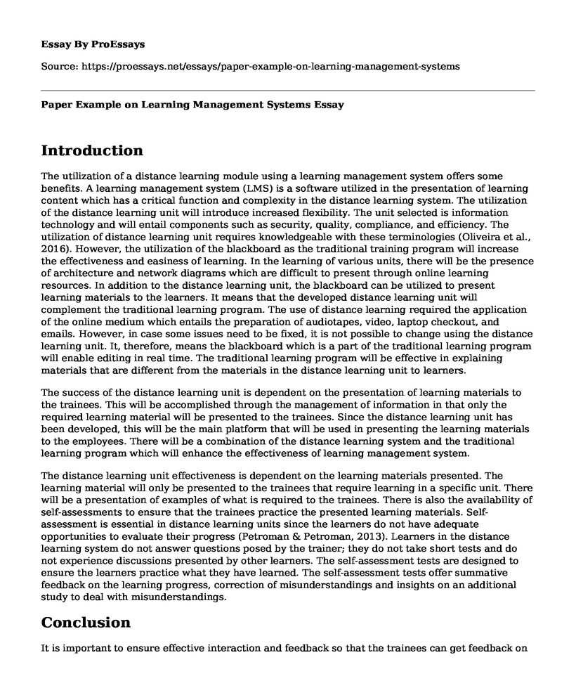 Paper Example on Learning Management Systems