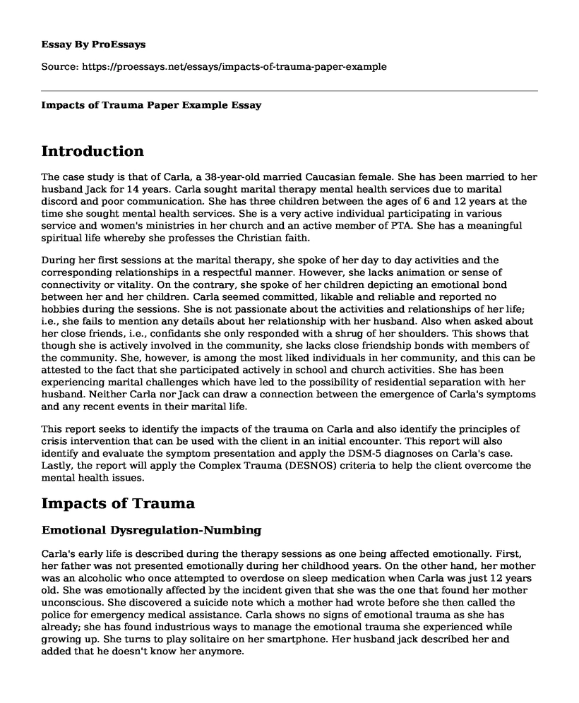 Impacts of Trauma Paper Example