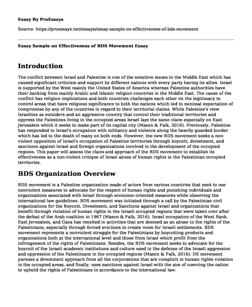 Essay Sample on Effectiveness of BDS Movement