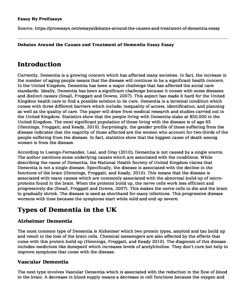 Debates Around the Causes and Treatment of Dementia Essay