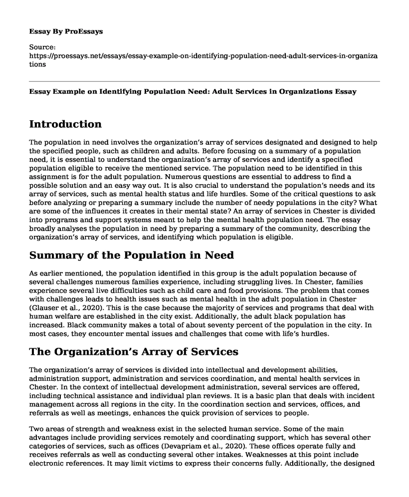 Essay Example on Identifying Population Need: Adult Services in Organizations