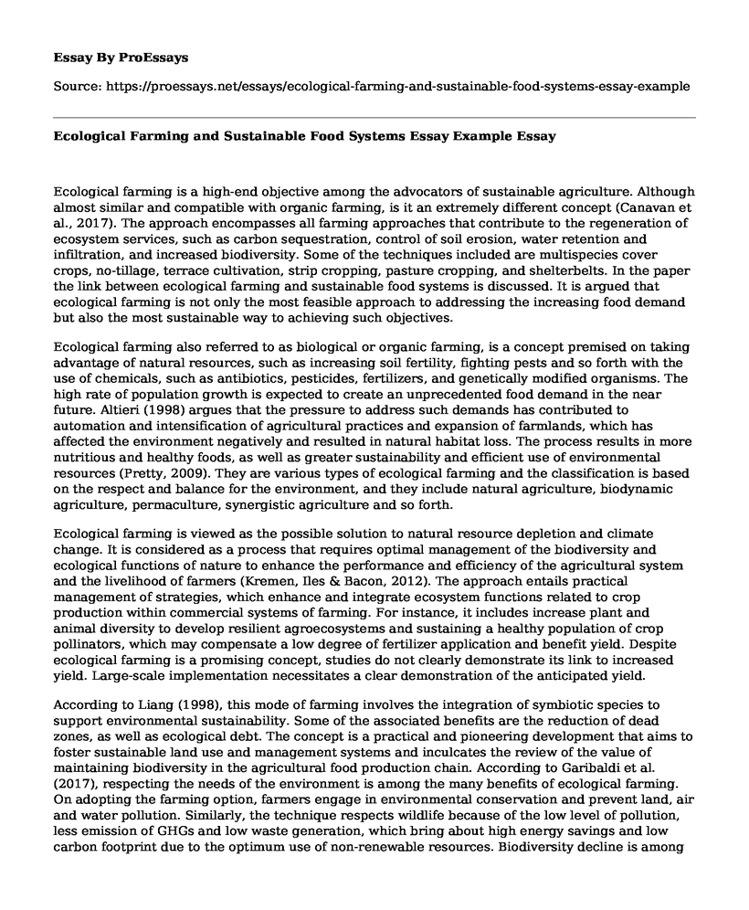 Ecological Farming and Sustainable Food Systems Essay Example