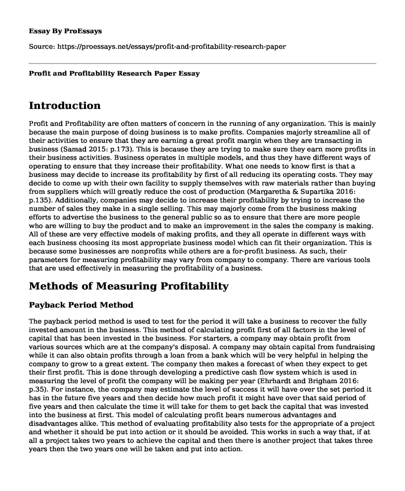 Profit and Profitability Research Paper