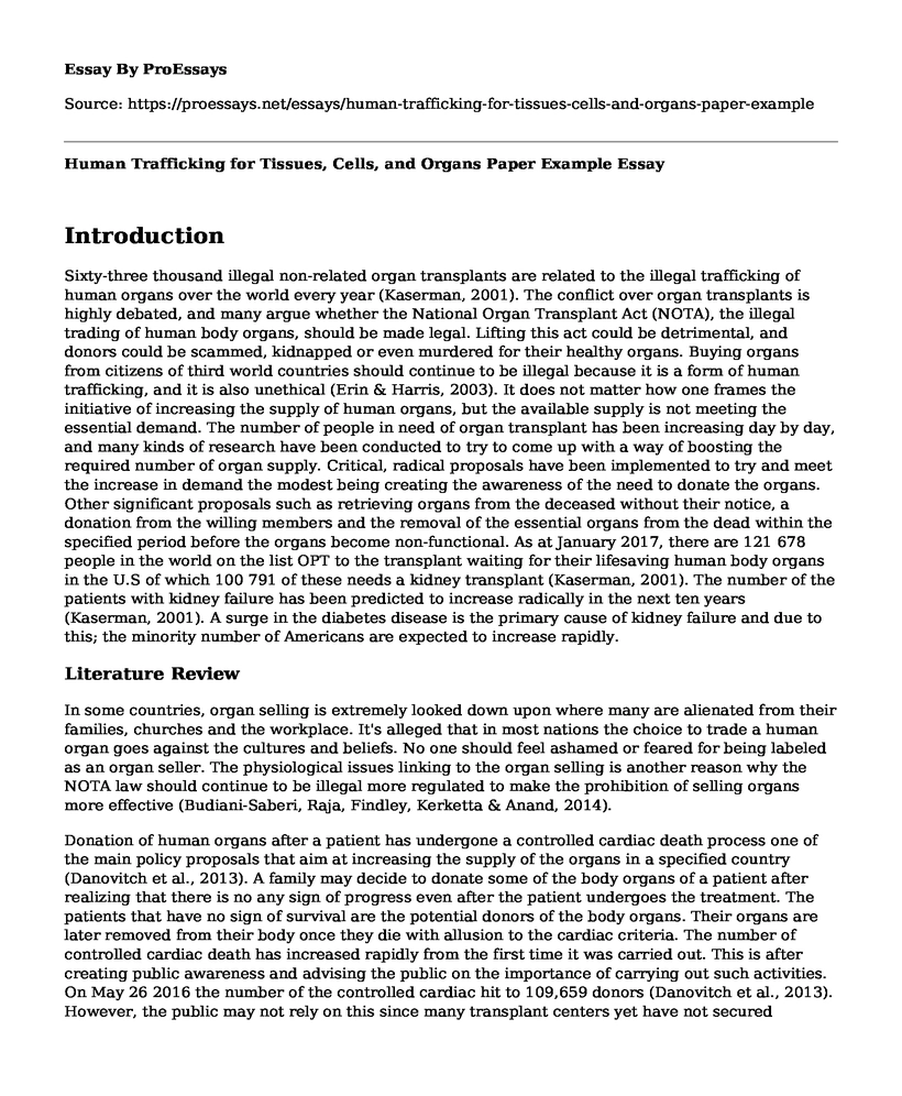 Human Trafficking for Tissues, Cells, and Organs Paper Example