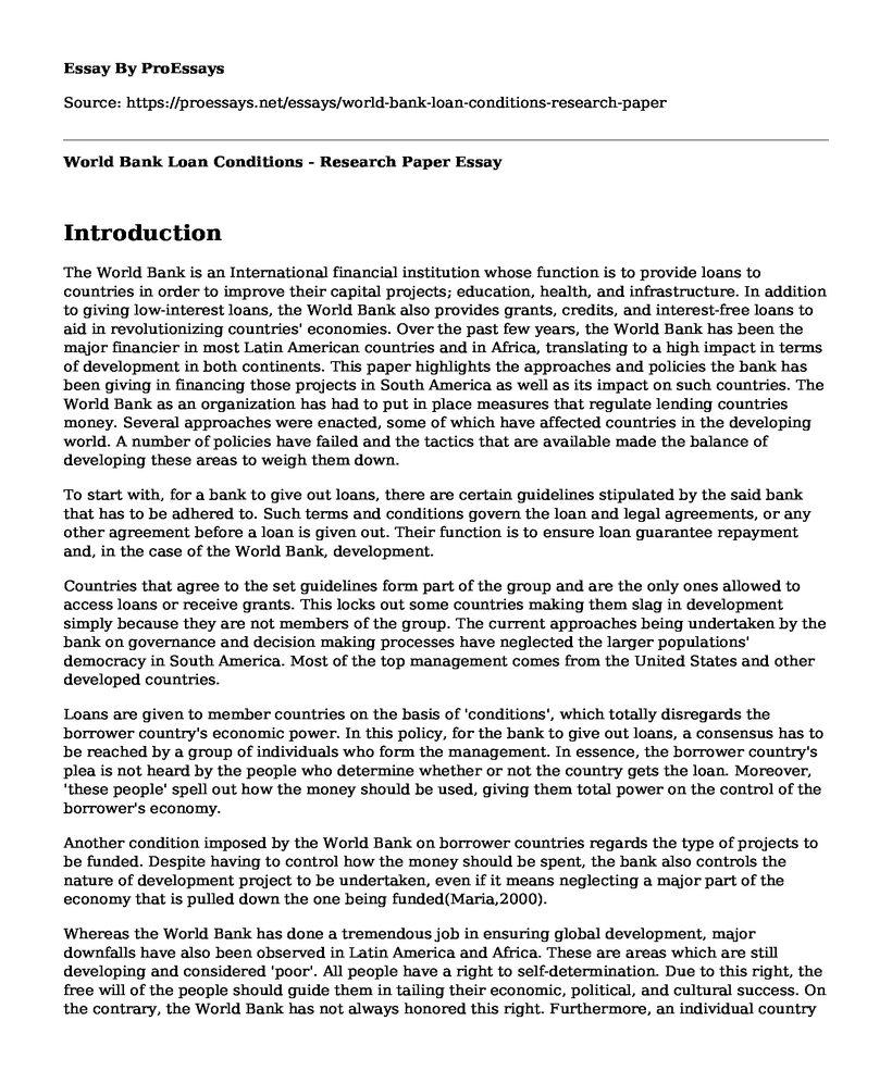 World Bank Loan Conditions - Research Paper