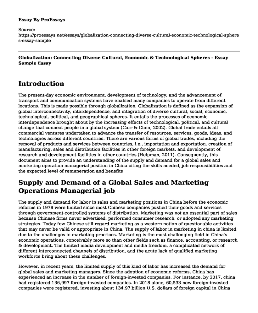 Globalization: Connecting Diverse Cultural, Economic & Technological Spheres - Essay Sample