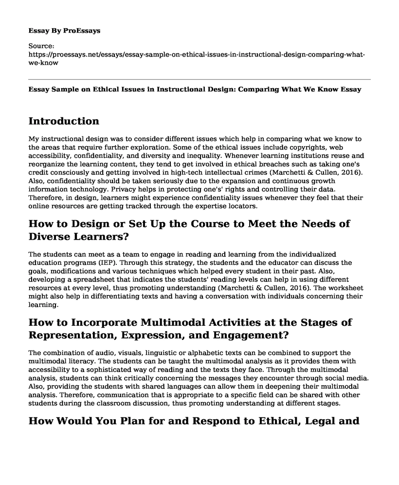 Essay Sample on Ethical Issues in Instructional Design: Comparing What We Know