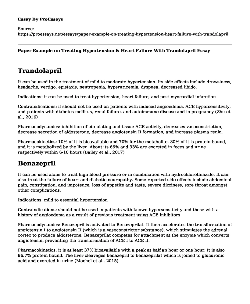 Paper Example on Treating Hypertension & Heart Failure With Trandolapril